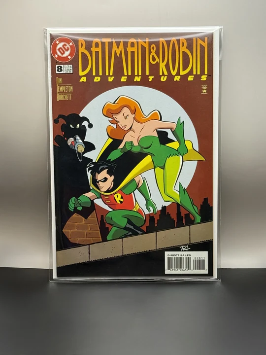 Direct Sales cover of Batman & Robin Adventures #8, featuring Harley Quinn, Poison Ivy, and Robin