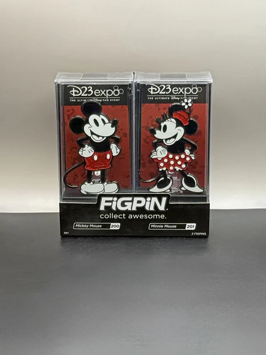 Mickey and Minnie Mouse FiGPiN two-pack in its D23 Expo 2019 packaging