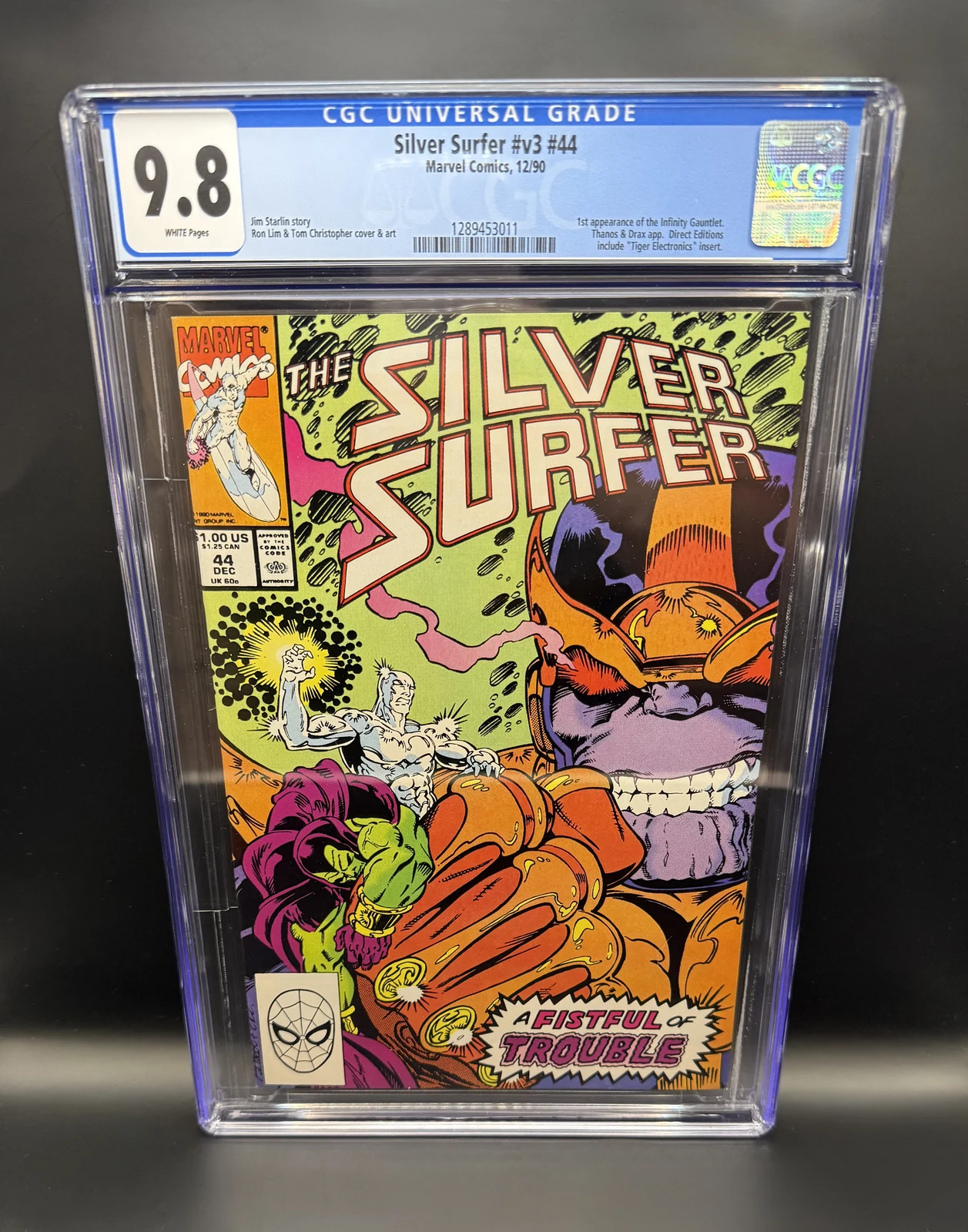 Front cover and CGC Universal 9.8 label of Silver Surfer #44