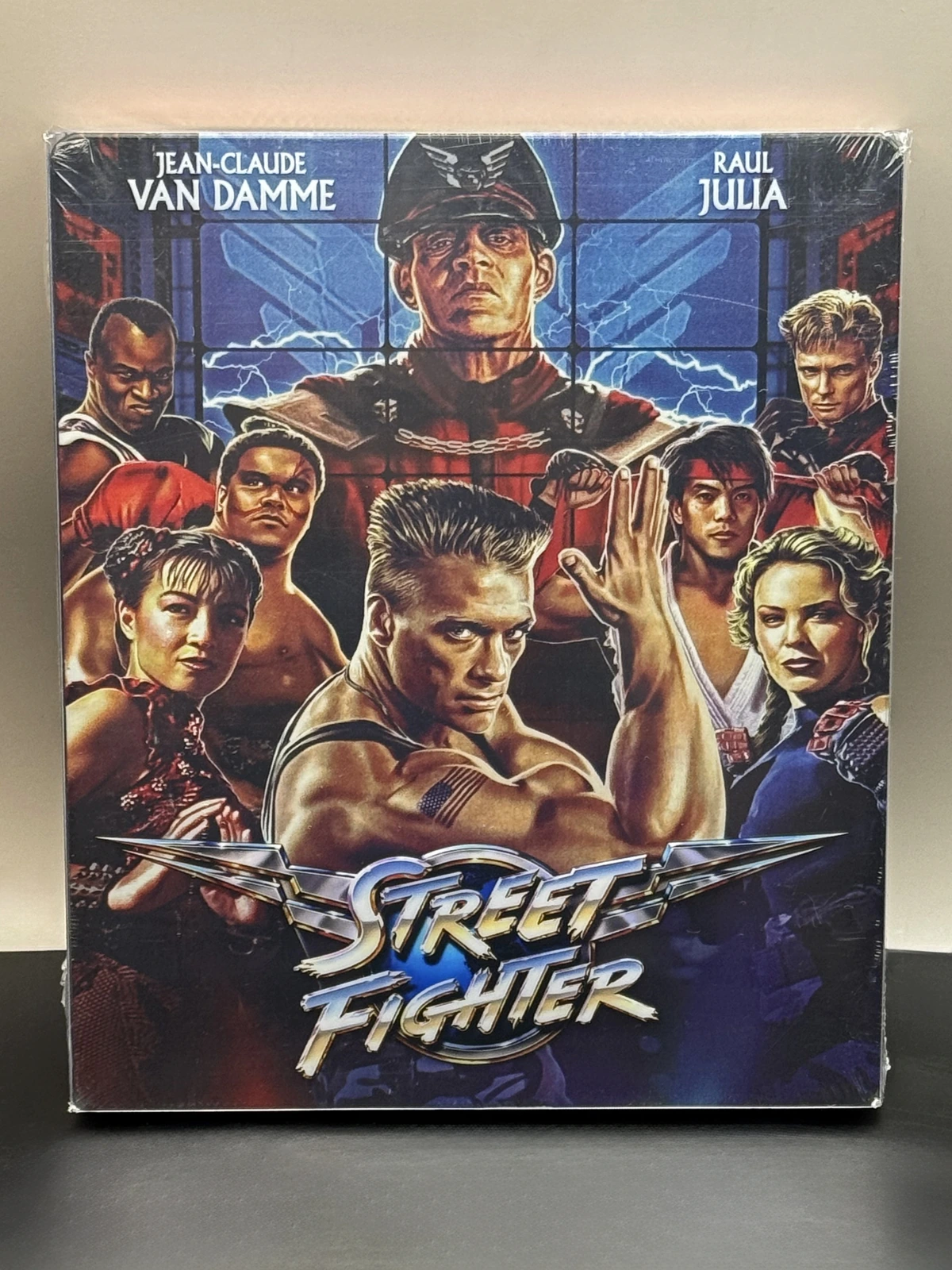 Sealed Street Fighter Blu-ray SteelBook with illustrated artwork of Guile, M. Bison and the ensemble cast