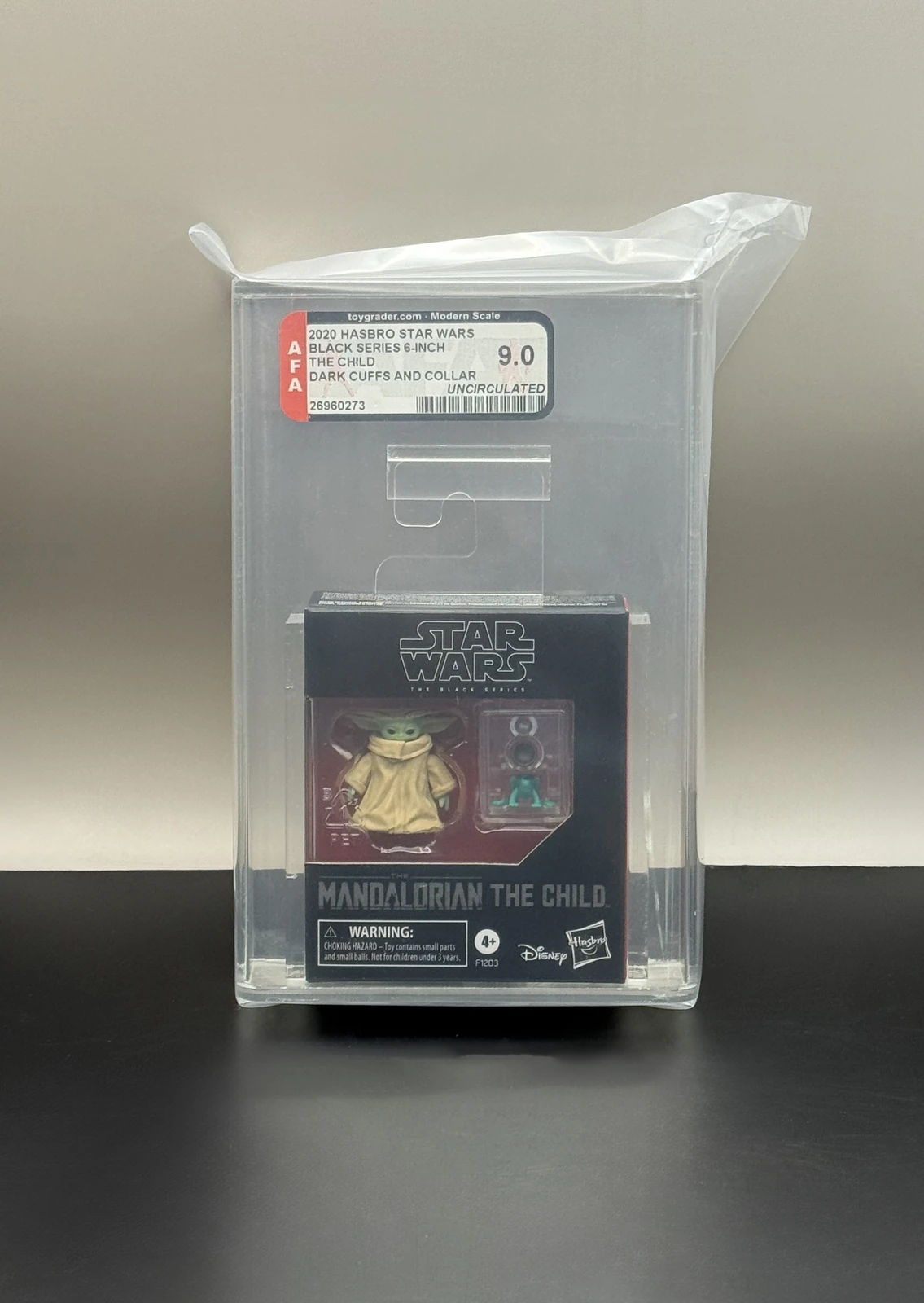 Front of The Child Black Series figure in its AFA case, showing grade 9.0, Uncirculated and certification 26960273