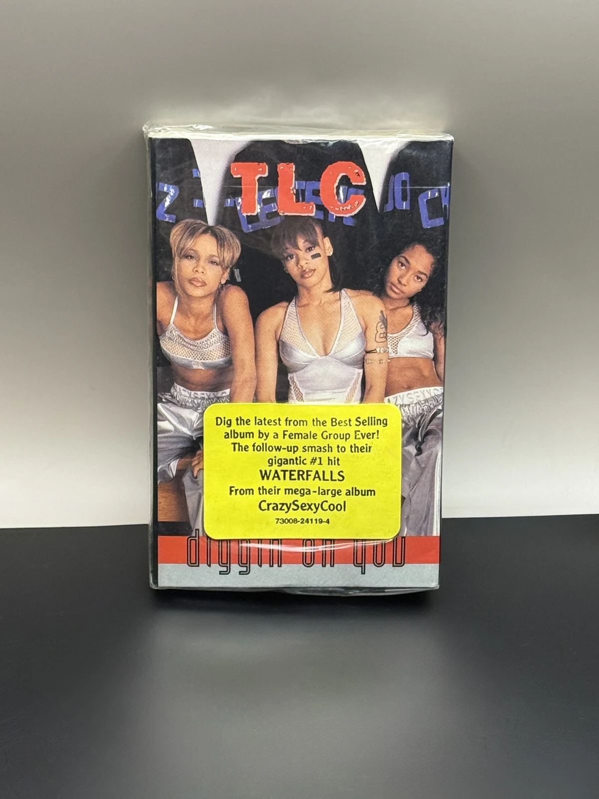 Front of the sealed TLC Diggin’ on You cassette single with its yellow hype sticker