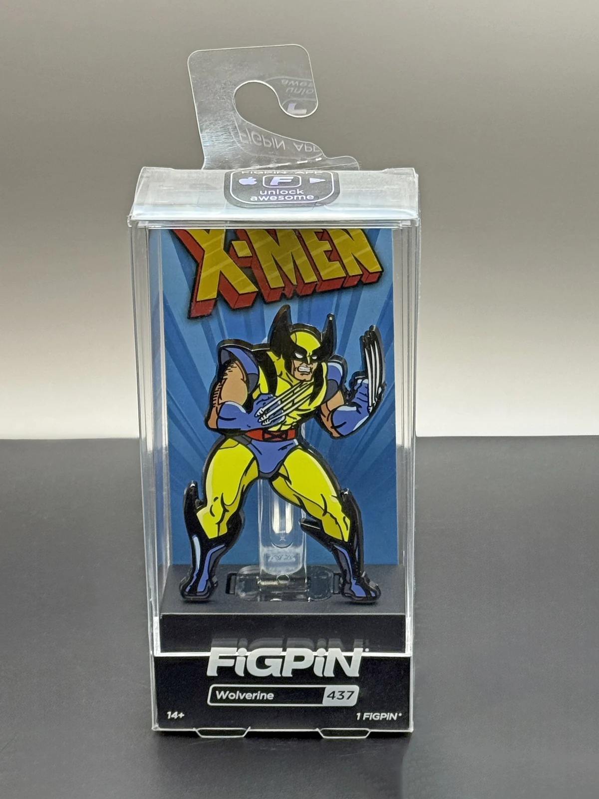 Front of Wolverine FiGPiN #437 in its display case